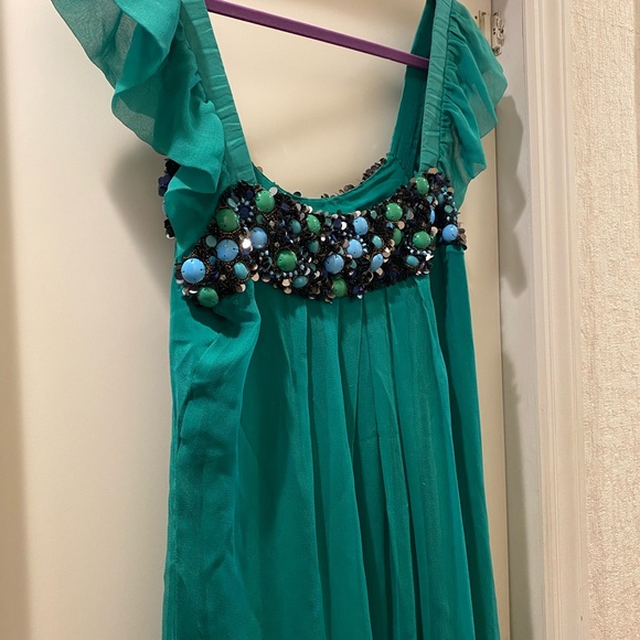 Evening dress , Green color with all around bits  large size - Picture 2 of 6